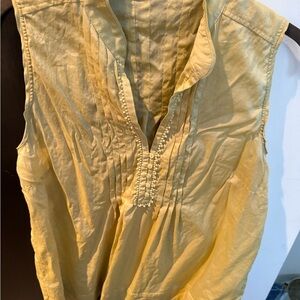 Massimo Dutti Cream Smocked Blouse with Mandarin Collar